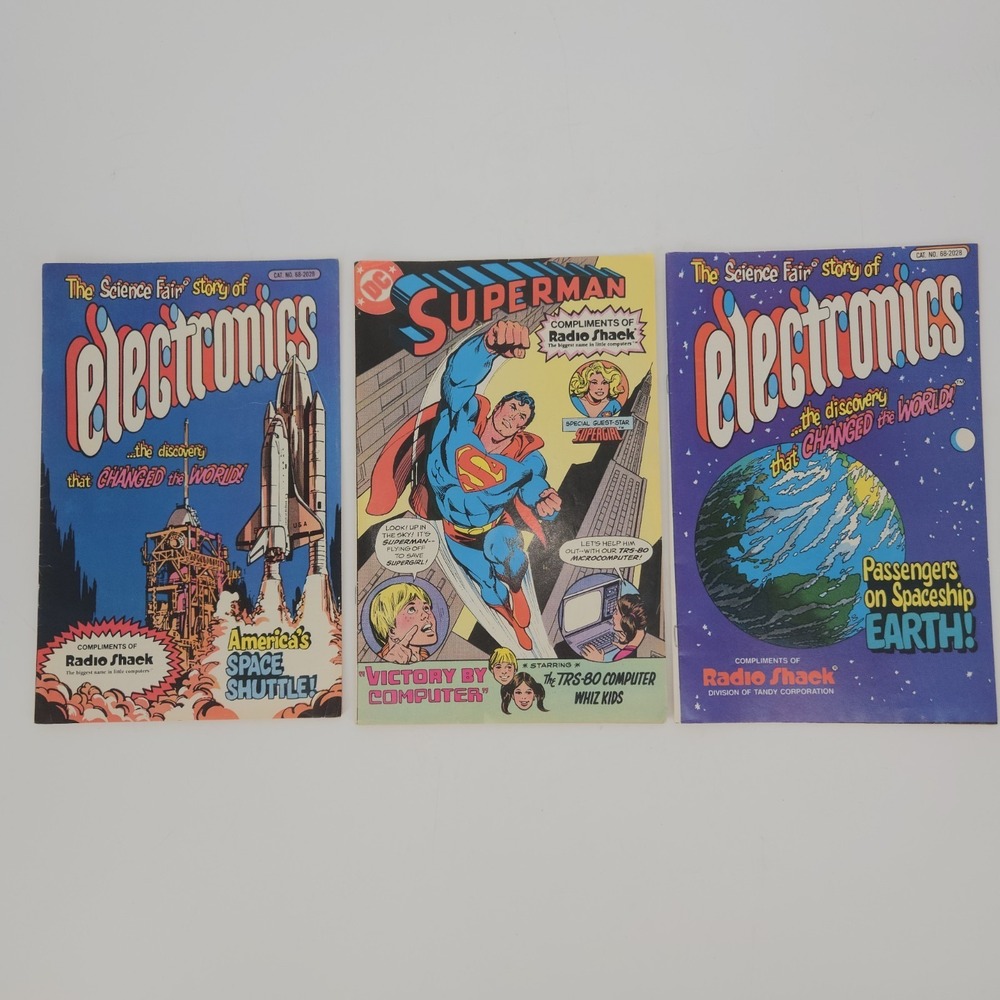 Radio Shack Comic Lot Superman Electronics Space Shuttle TRS-80 1980s Set Of‎ 3